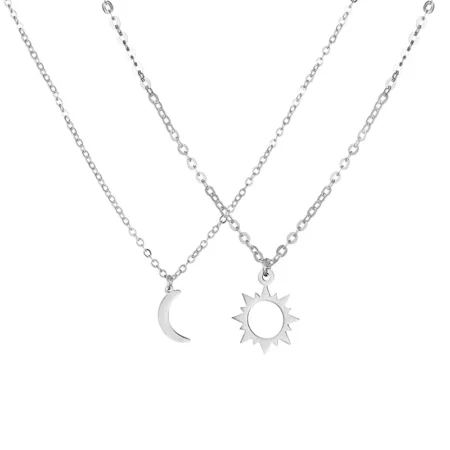 ⁦2PCS Stainless Steel Sun & Moon Necklaces – Best Friend Friendship Jewelry Set⁩ - الصورة ⁦3⁩