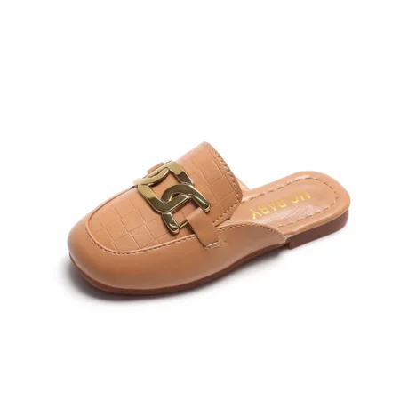 Sandals for Girls – Casual Leather Flats, Covered Toe, Lazy Slip-On Korean Style Shoe - Image 4