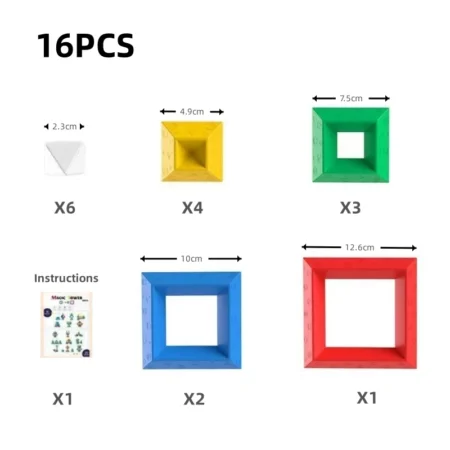 16PCS Pyramid Puzzle Building Blocks – Brain Teaser Stacking Toy for Kids, Magic Tower Assembly Game for Intellectual Development