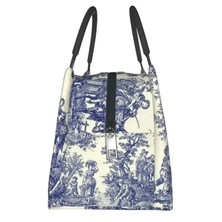 Toile De Jouy Blue Lunch Bag – French Style Insulated Cooler for Office & Picnic - Image 3