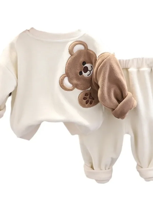 2Pcs Winter Baby Outfit – Thick Warm T-Shirt & Pants Set for Boys & Girls
