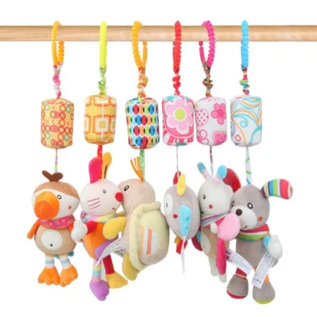 Baby Sensory Hanging Rattles – Plush Animal Toys with Teether for Crib & Stroller