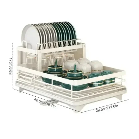 2-Tier Dish Drying Rack – Adjustable Kitchen Organizer for Plates, Cups & Cutlery