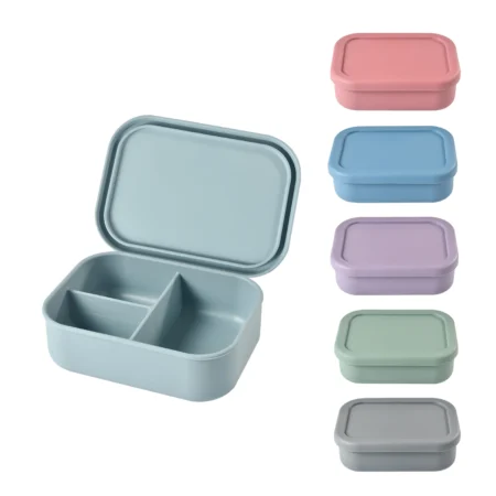 1PC Silicone 3-in-1 Bento Box – Square, Food-Grade, Insulated Lunch Container for Home & Outdoor Use