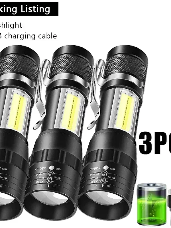 مصباح يدوي صغير قابل لإعادة الشحن بمنفذ USB COB+XPE