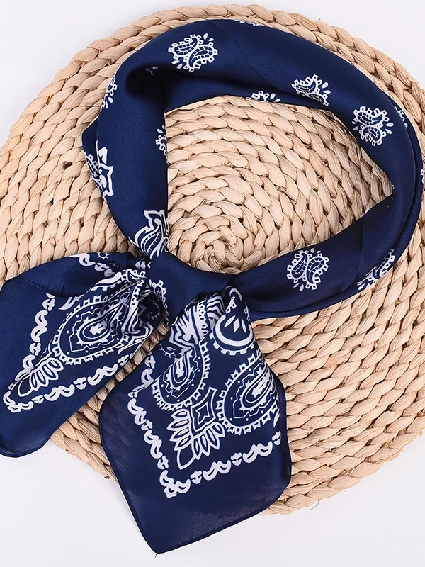 Paisley Bicolor Satin Silk Scarf – 70cm Small Cashew Print Neck Scarf for Women | Wholesale Fashion Accessory