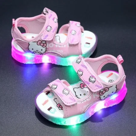 2025 Baby Girls LED Hello Kitty Sandals – Anti-Slip Casual Beach Shoes