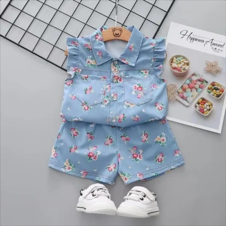Girls' Full Print T-Shirt & Shorts Set | Cute 2PCS Summer Outfit for Kids & Toddlers