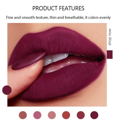 6-Color Matte Lipstick Set – Long-Lasting, Waterproof, Non-Stick, Smudge-Proof Velvet Finish - Image 4