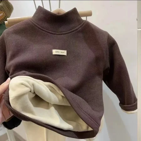 Kids Velvet Turtleneck T-Shirt – Warm Long Sleeve Base Layer for Autumn/Winter