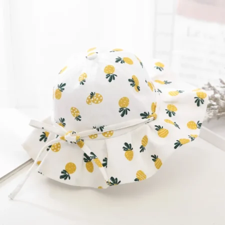 Baby Girl Cotton Bucket Hat | Fruit Print Sun Protection with Bow for Ages 1–3 - Image 4