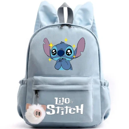 ⁦Cute Lilo Stitch Backpack – Casual School & Travel Bag with Rabbit Ears for All Ages⁩ - الصورة ⁦3⁩