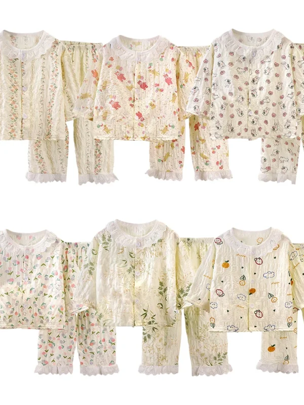 طقم بيجامات صيفي للبنات الرضع من قطعتين - ملابس نوم كورية بأكمام طويلة للربيع