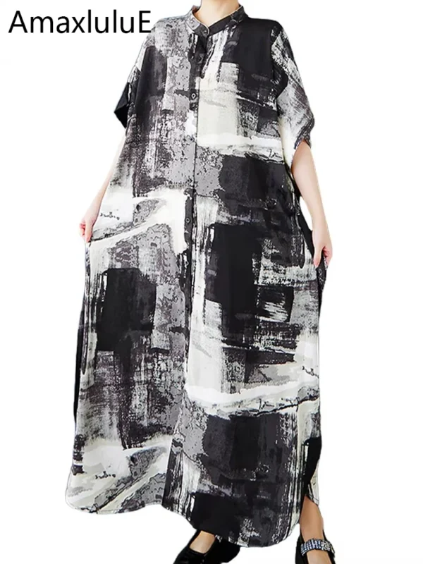 AmaxluluE 2025 Boho Summer Maxi Dress for Women – Vintage Printed Oversized Vestidos | Casual Loose Fit & Elegant Sleeveless Style