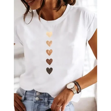 Y2K Love Heart Print T-Shirt for Women – 90s Aesthetic Summer Casual Tee