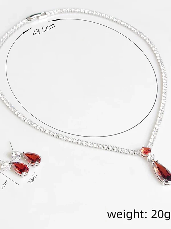 قلادة أنيقة من الزركون الأحمر على شكل قطرة ماء - سلسلة ترقوة زفاف عتيقة للنساء