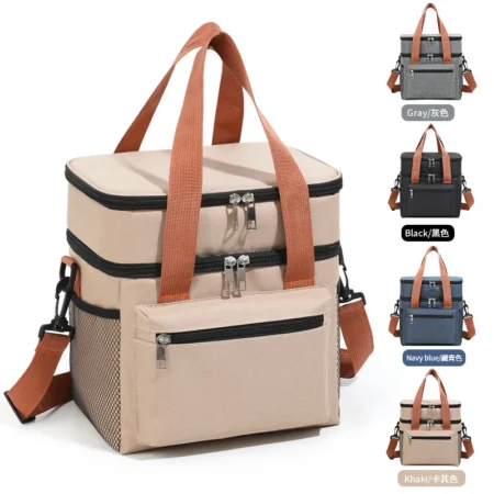 Double-Layer Lunch Cooler Bag – Insulated Tote with Shoulder Strap for Travel & Picnic