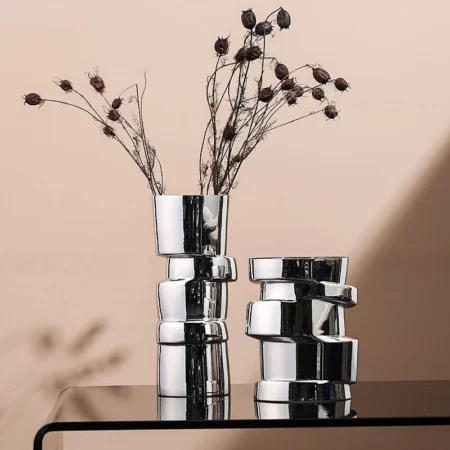 ⁦Silver Geometric Twist Glass Vase – Hydroponic Flower Pot & Terrarium Decor⁩ - الصورة ⁦2⁩
