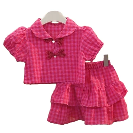 Baby Girls Summer Skirt Set – Red Plaid Top & Skirt Outfit for Ages 1-9
