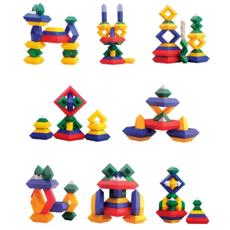 Kids 3D Geometry Construction Set – Pyramid Building Blocks, Montessori STEM Space Game, Educational Toy for Boys & Girls