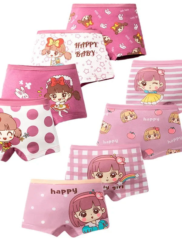 Girls Cotton Boxer Briefs Multipack – Cartoon Pattern Kids Underwear, Soft & Washable