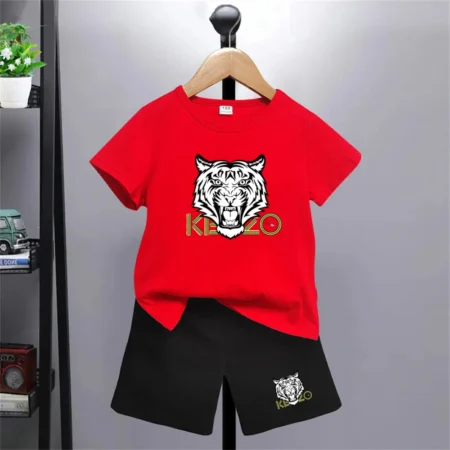 Kids Tiger Head Print T-Shirt & Shorts Set – Fashion Outdoor Summer Outfit for Boys & Girls (Ages 3–12) - Image 2