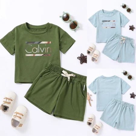2Pcs Kids Summer Outfit – Letter Print T-Shirt & Shorts Set for Boys & Girls