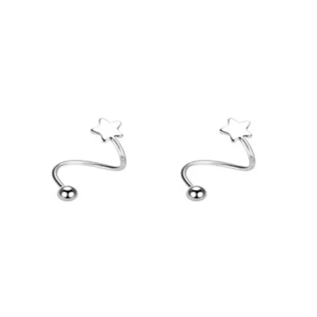 2pcs Stainless Steel Spiral Twisted Stud Earrings – Heart & Star Piercing Jewelry for Lip, Tragus, Helix, Cartilage