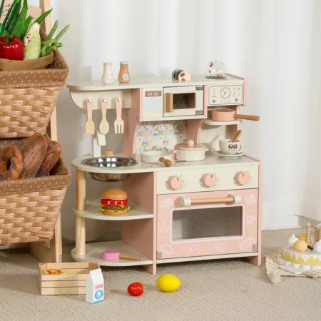 Children's simulation wooden kitchen stove coffee machine integrated toy set girl baby kitchen utensils play house toys - Image 2
