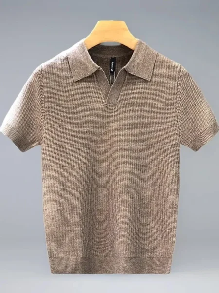 Men's Summer Thin Knitted Collar T-Shirt – Casual, Textured, Breathable Daily Wear