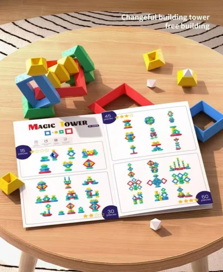 ⁦16PCS Pyramid Puzzle Building Blocks – Brain Teaser Stacking Toy for Kids, Magic Tower Assembly Game for Intellectual Development⁩ - الصورة ⁦4⁩