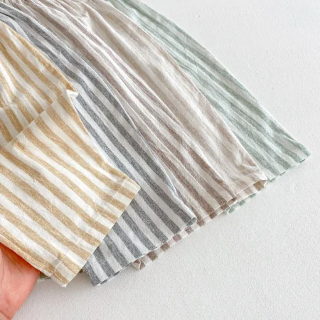 ⁦Vintage Linen Cotton Stripe Pants – Casual Elastic Waist Trousers with Pockets for Toddlers⁩ - الصورة ⁦4⁩
