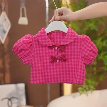 Baby Girls Summer Skirt Set – Red Plaid Top & Skirt Outfit for Ages 1-9 - Image 3