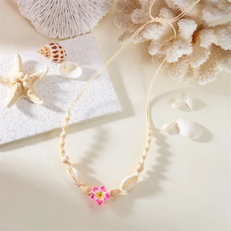 Bohemian Shell Flower Pendant Choker – Hand-Woven Rope Necklace for Women - Image 5