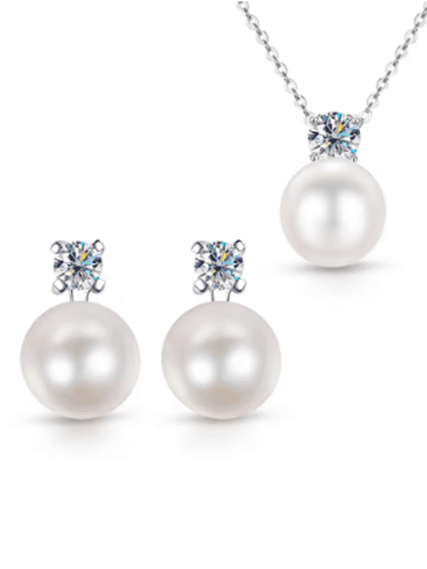 طقم مجوهرات من اللؤلؤ والمواسانيت بلون D - قلادة وأقراط هدية