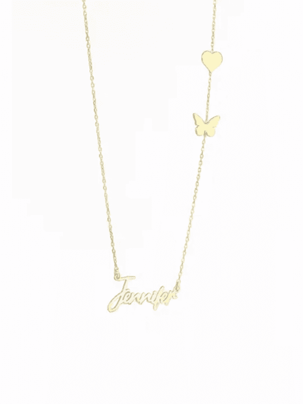 Custom Name Necklace – Gold/Silver Stainless Steel Heart & Butterfly Pendant for Men & Women