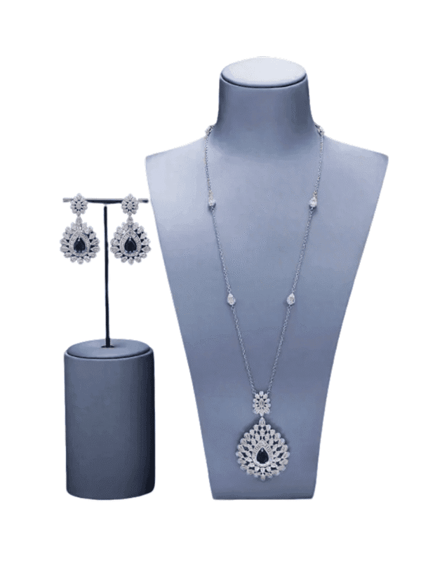 Saudi Dubai Long Chain Necklace Set – Luxury Cubic Zirconia Bridal Jewelry for Women