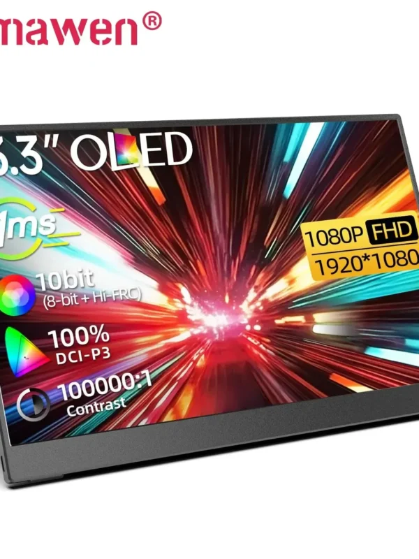شاشة Bimawen OLED المحمولة مقاس 13.3 بوصة مع وقت استجابة شاشة FHD 1 مللي ثانية 10 بت 100% DCI-P3 مع وضع Sunc Game HoR التكيفي
