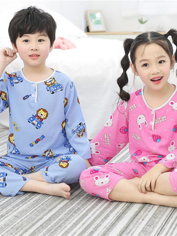 ملابس منزلية للبنات من القطن والحرير بأكمام طويلة ورقيقة ومكيفة للهواء