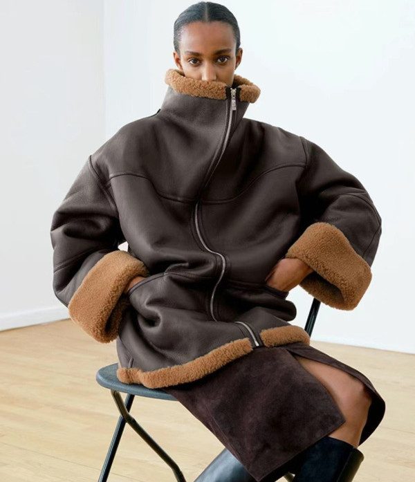 Nordic Leather Overcoat Coat For Women