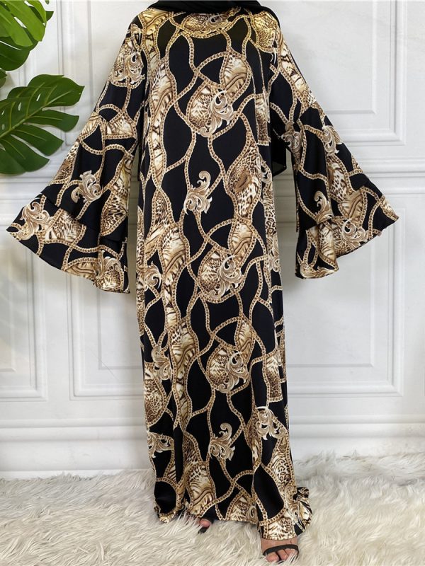 Fashionable Printed Large Lace Up Muslim Dress