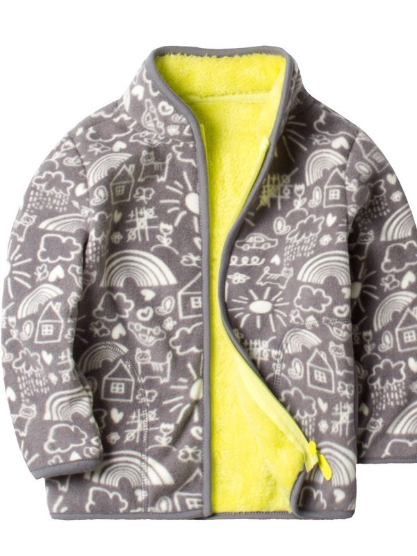 Printed plus fleece polar fleece jacket cardigan