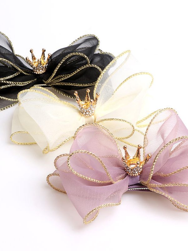 Organza Bow Hairpin Children's Crown Top Clip Hair Accessory