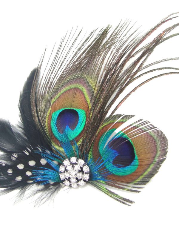 Peacock Feather With Diamond Hairpin And Ball Hair Accessory
