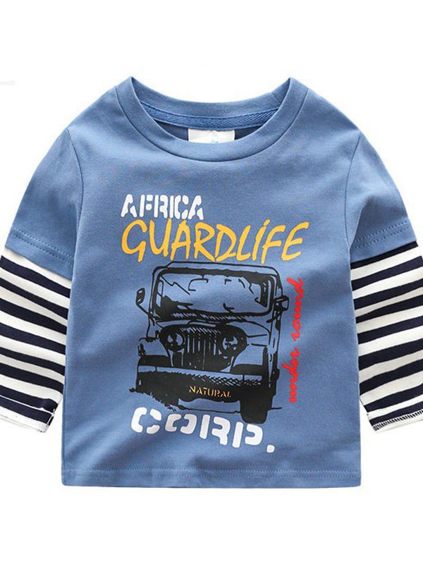 Boys T-shirt Kids Tees Baby Child Boy Cartoon Tops Spring Children Tee Long Sleeve Cotton Cars Trucks Bus Striped Autumn Shirt