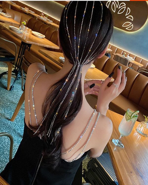 Long Flashing Diamond Tassel Exaggerated Headband Female Headdress Hairpin Personality Hair Accessory