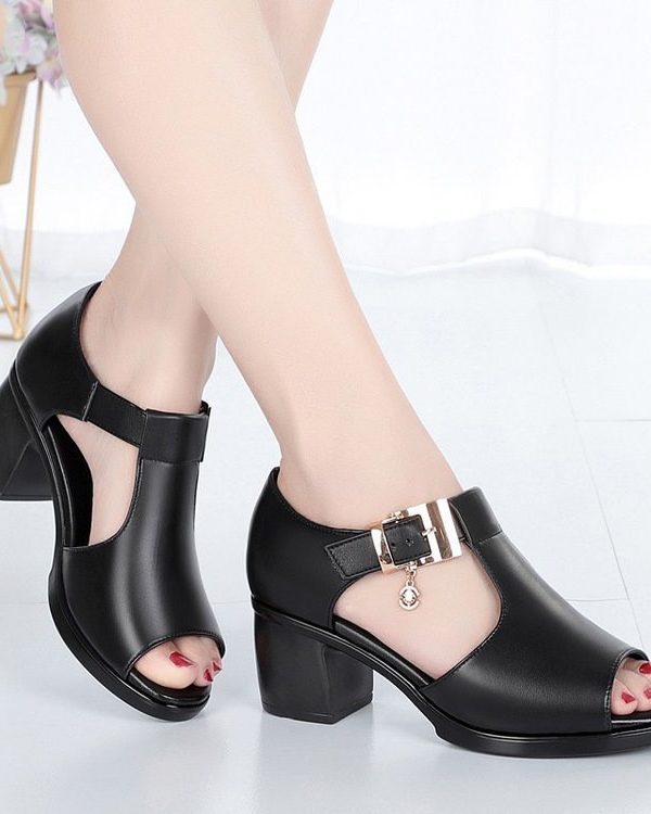 Mother Shoes Thick Heel Buckle Sandals Women