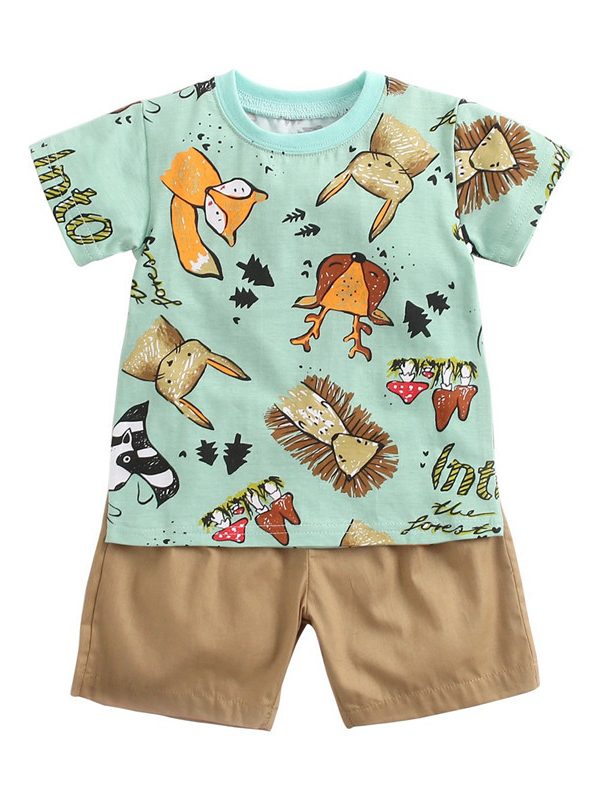 تي شيرت قصير الأكمام كرتوني شورت ملابس أطفال كورية