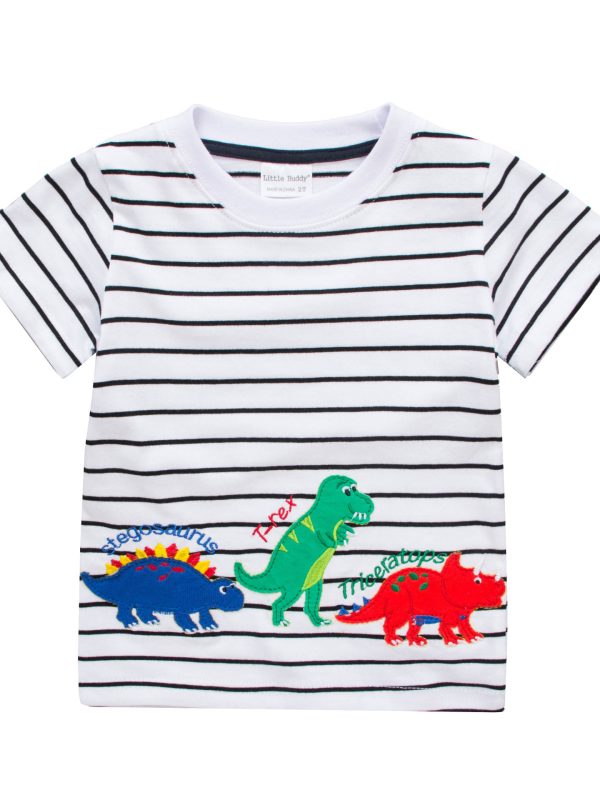 Striped Dinosaur Boys Short-sleeved T-shirt