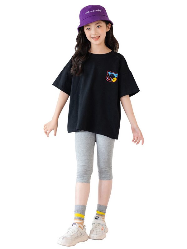 Cartoon Irregular Top Short-sleeved Half-sleeve Big Kids' Trendy Clothes